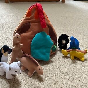 Baby soft volcano toy with many animals.